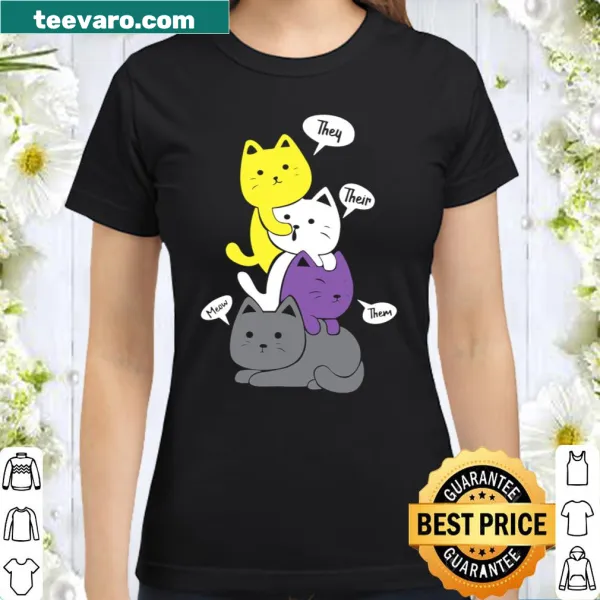 Kawaii shirt featuring non-binary flag and cute cat