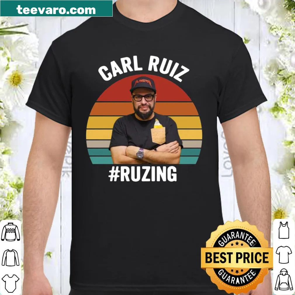 Vintage-inspired shirt featuring Carl Ruiz's image and humorous text