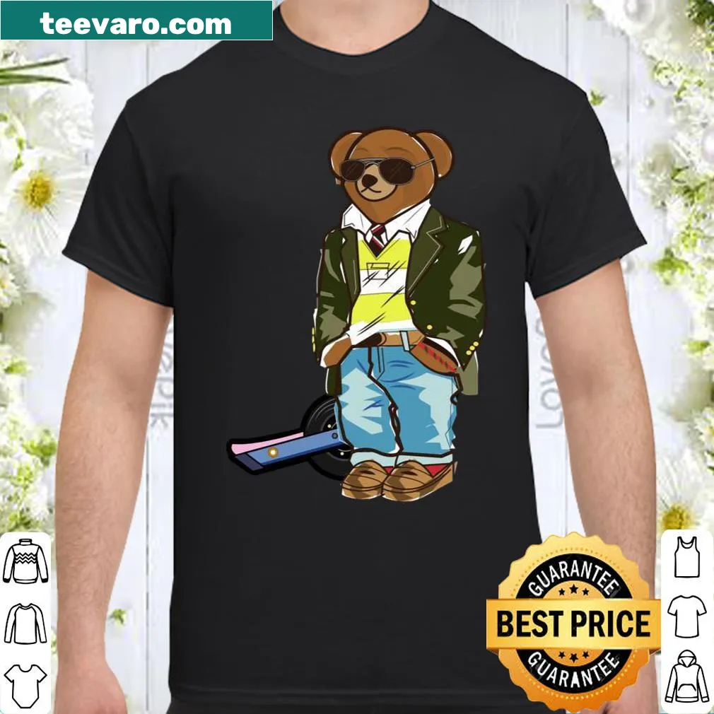 Shirt with an illustration of a one-wheel electric skateboard