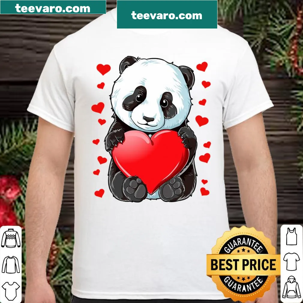 Cute panda shirt surrounded by hearts for Valentine's Day