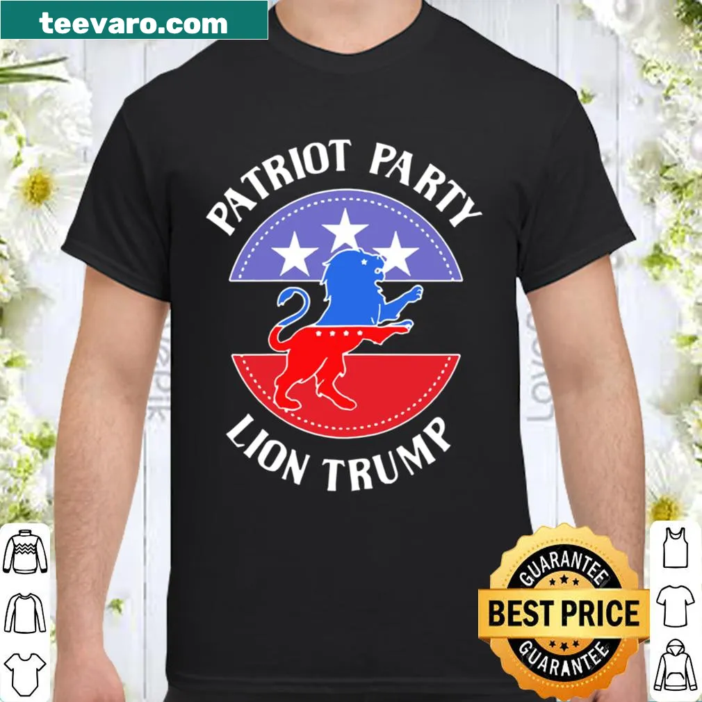 Patriotic lion graphic with Trump text on shirt