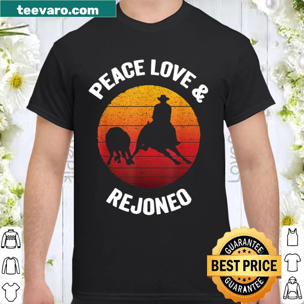 Vintage bullfighting-themed shirt with 'Peace Love & Rejoneo' text