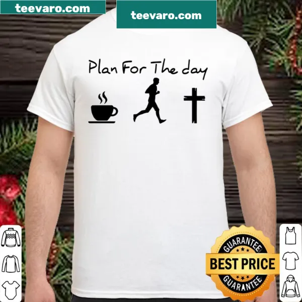 Coffee, men, and God themed text on a shirt