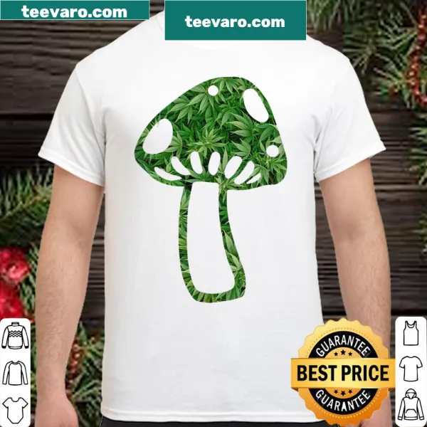 Psychedelic cannabis and shroom graphic on a T-shirt