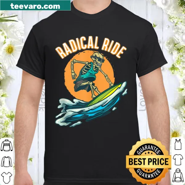 Skeleton surfer t-shirt with illustration of a surfing skeleton