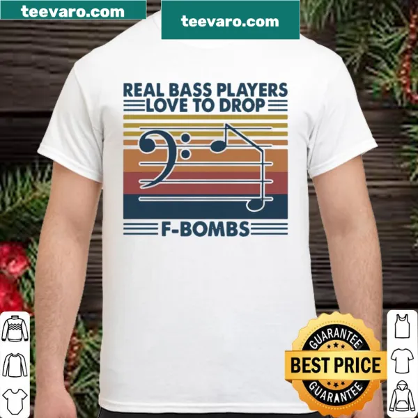 Vintage distressed shirt with text Real Bass Players Love to Drop F-Bombs