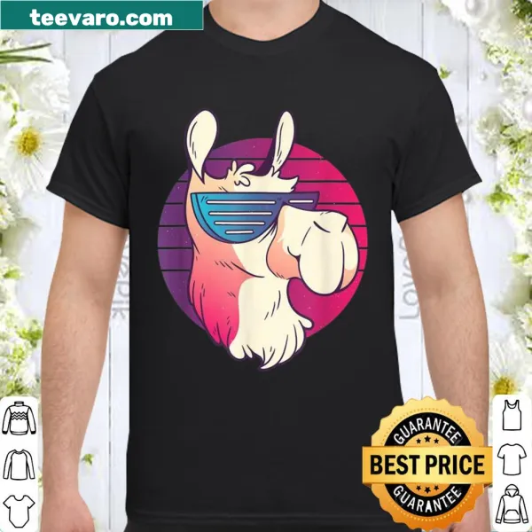 Vintage llama wearing sunglasses, representing retro 70s and 80s vibes