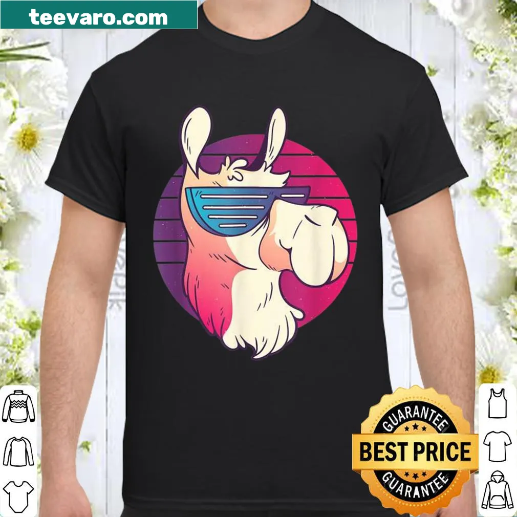 Vintage llama wearing sunglasses, representing retro 70s and 80s vibes