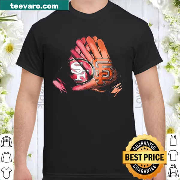 Artistic diamond painting of gloves for 49ers and Giants on a vintage shirt.