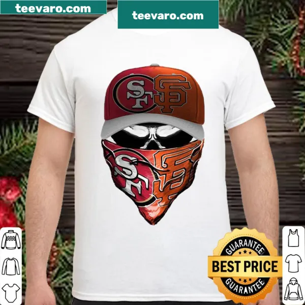 Skull graphic combining 49ers and Giants logos on a vintage shirt.