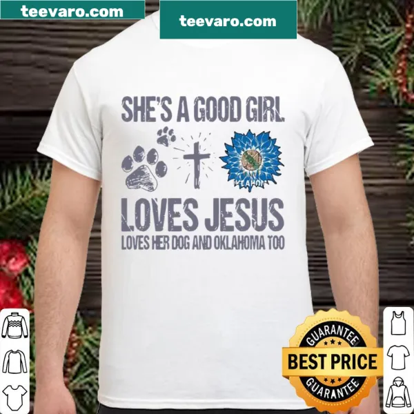 Charming T-shirt with sunflowers stating love for Jesus, dogs, and Oklahoma
