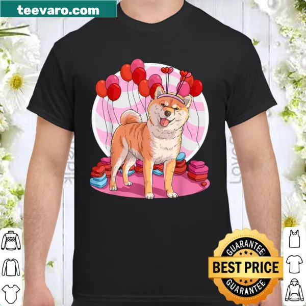 Cute Shiba Inu graphic with heart design for Valentine's Day.