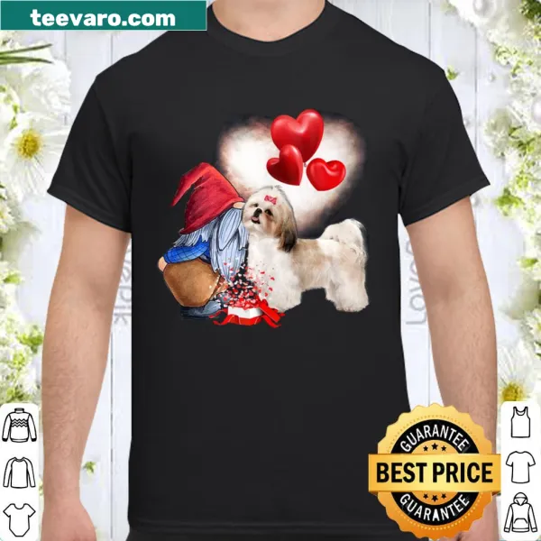 Shih Tzu kissing gnomes graphic on Valentine's Day shirt