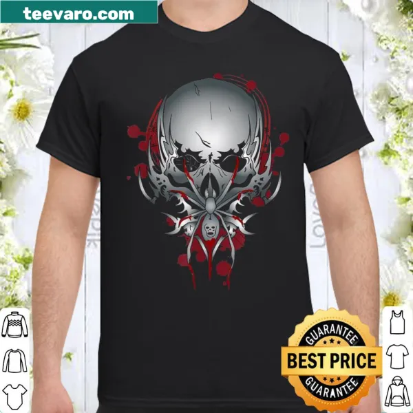 Shirt featuring a skull and a tarantula terrarium design