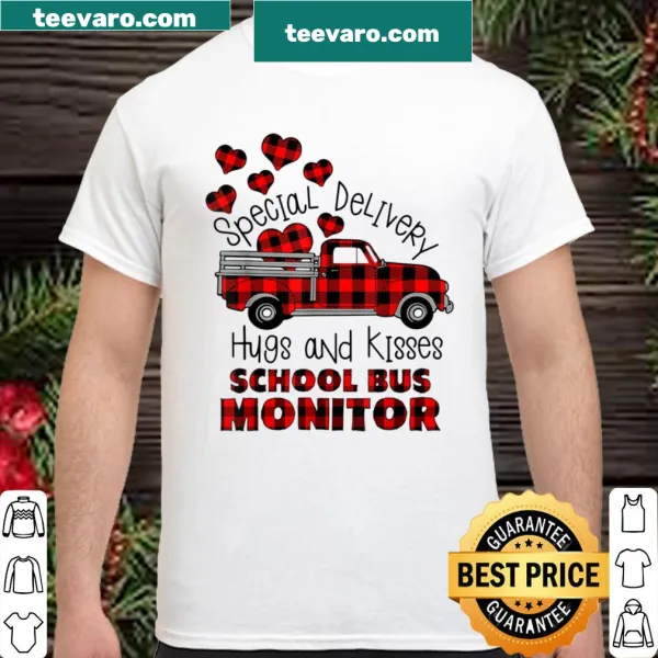 Cute shirt for school bus monitors with hugs and kisses graphic.