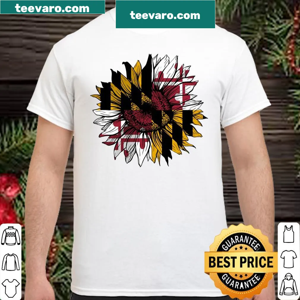 Sunflower design combined with Maryland flag elements on a shirt