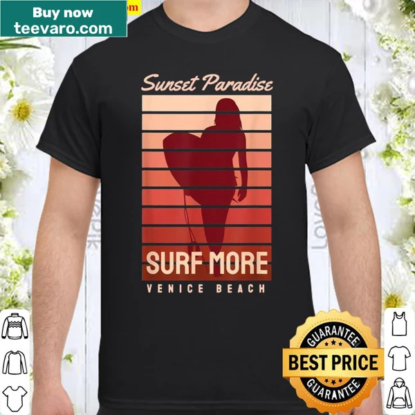 Illustration of a sunset over waves on a Venice Beach shirt