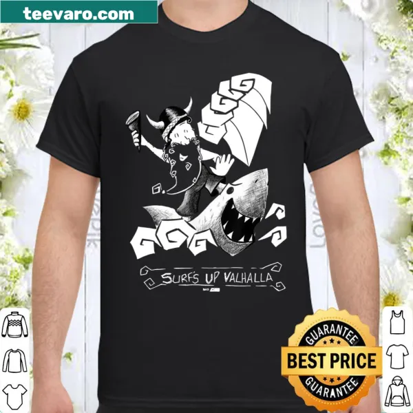 Playful surf-themed Viking graphic t-shirt