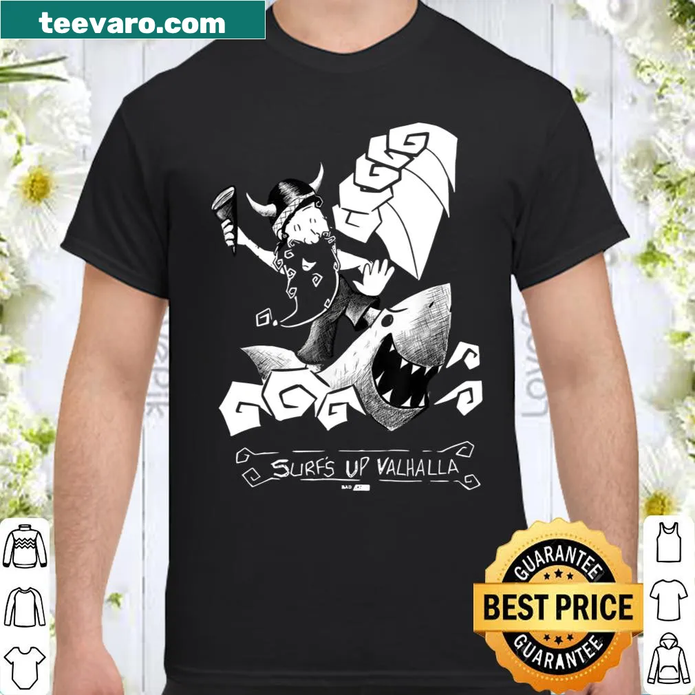 Playful surf-themed Viking graphic t-shirt