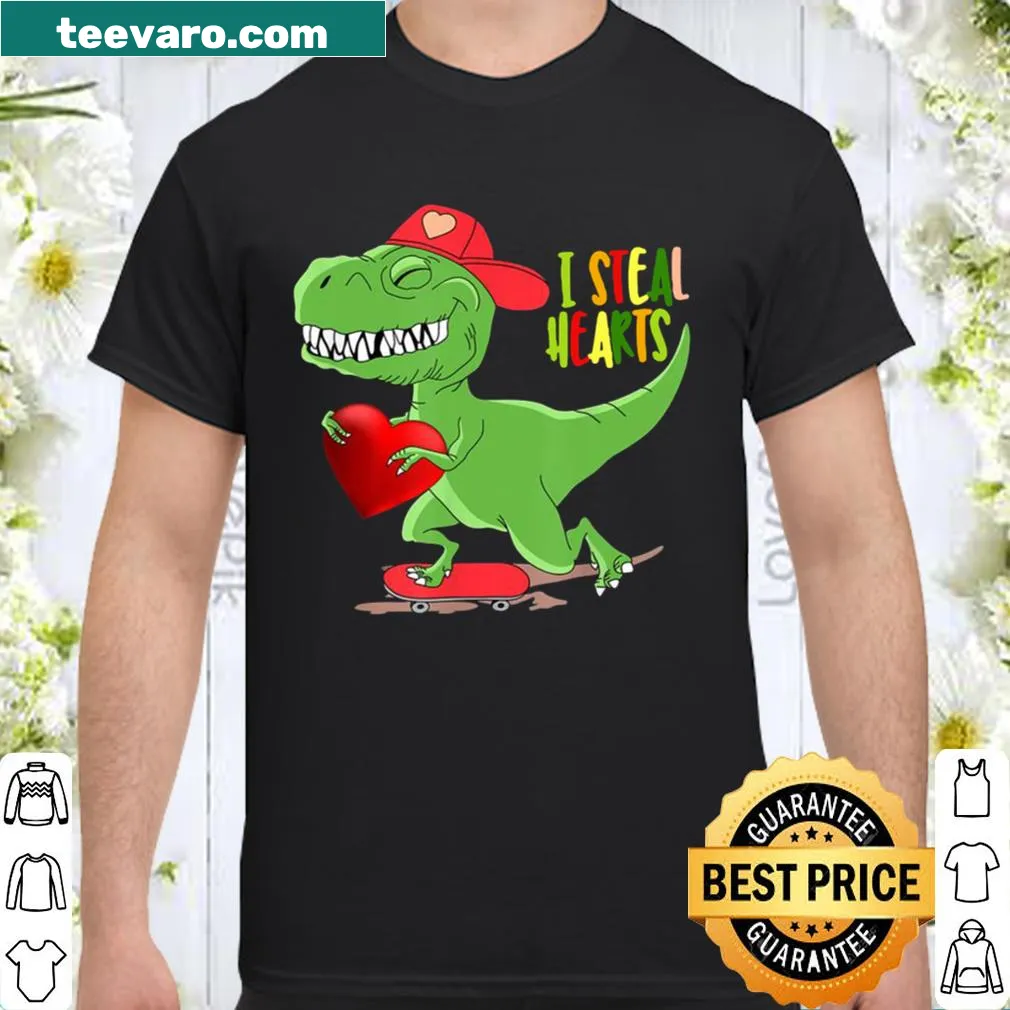 Cartoon T-Rex shirt with the phrase I Steal Hearts for Valentine's Day