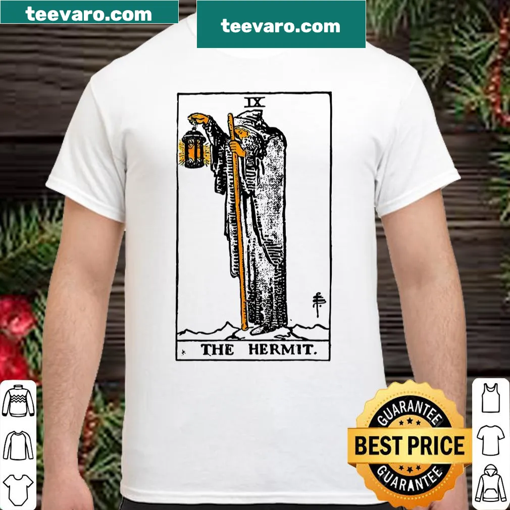 Vintage-style Hermit tarot card graphic on a T-shirt