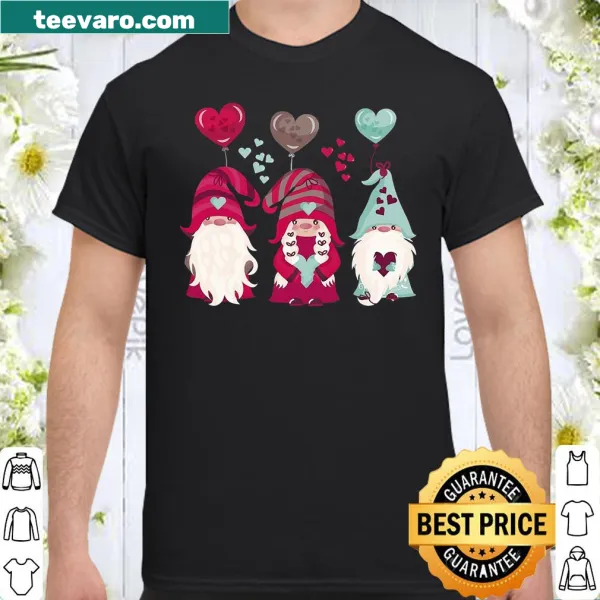 Kids' shirt featuring three gnomes holding hearts for Valentine's Day