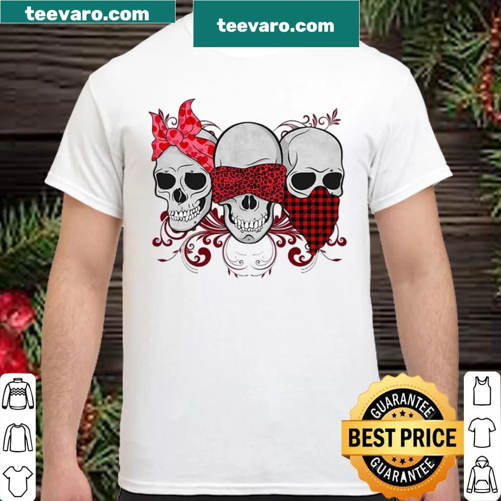 Three plaid skulls graphic for Valentine’s Day on shirt