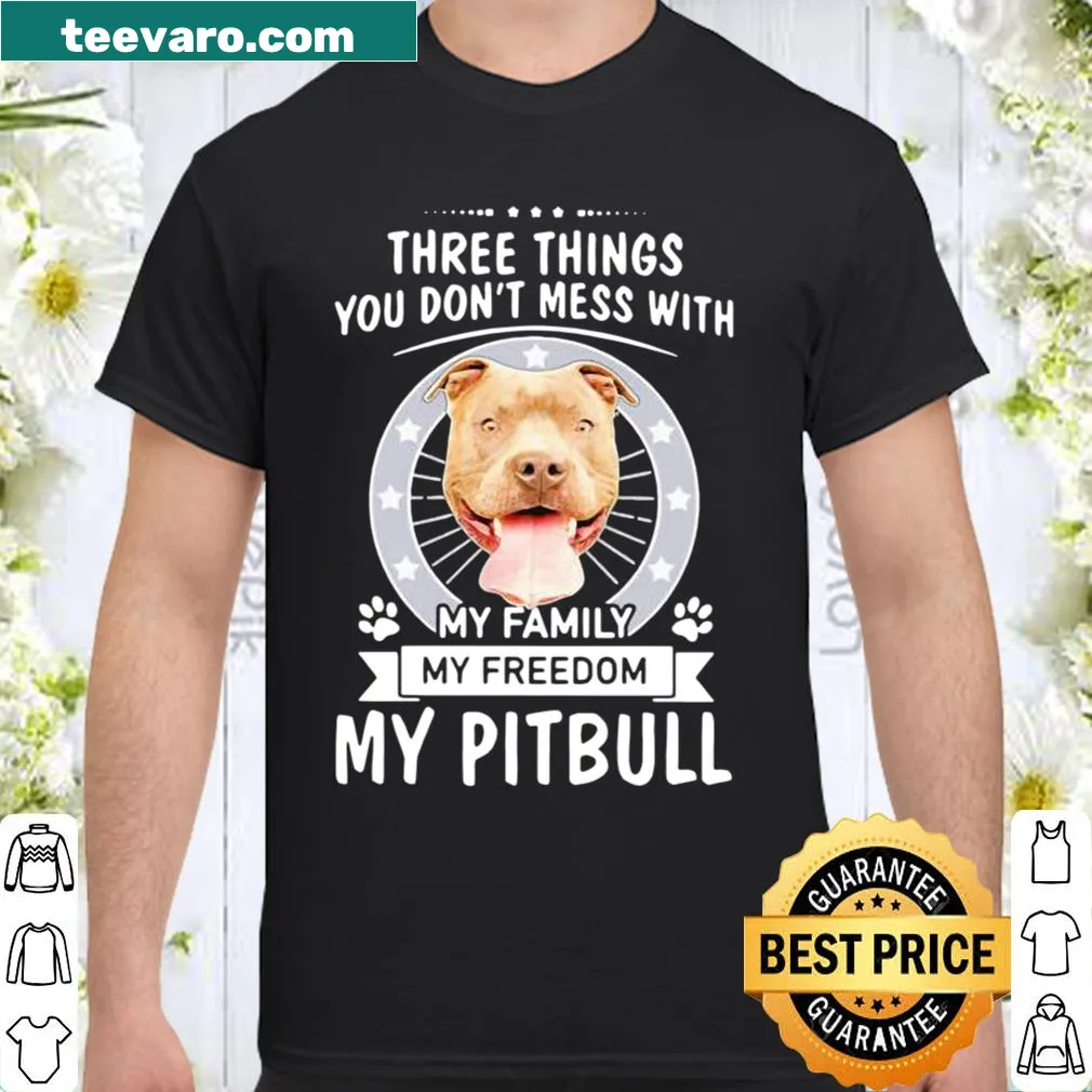 Bold typography design listing family, freedom, and pitbull with stars