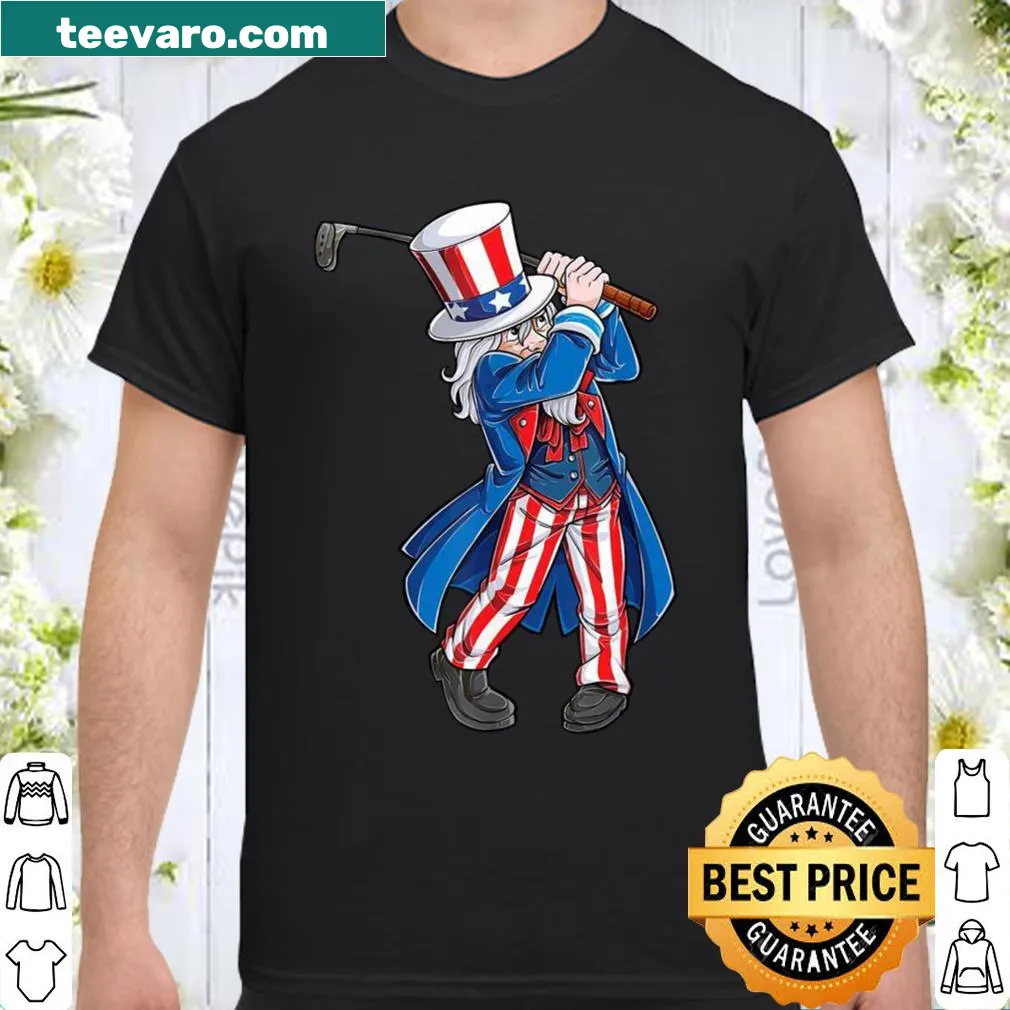 Uncle Sam golfing graphic with American flag on a T-shirt