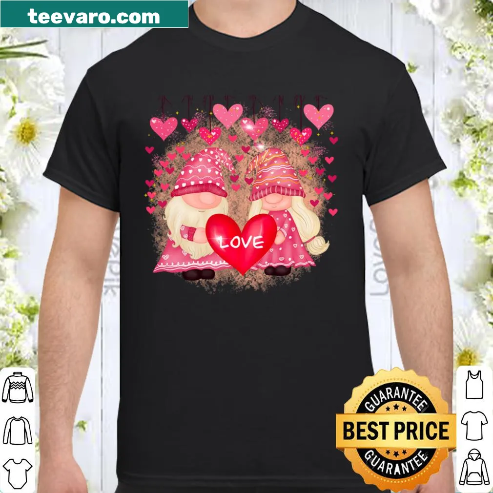 Cute Valentine gnomes design with hanging hearts, ideal for couples