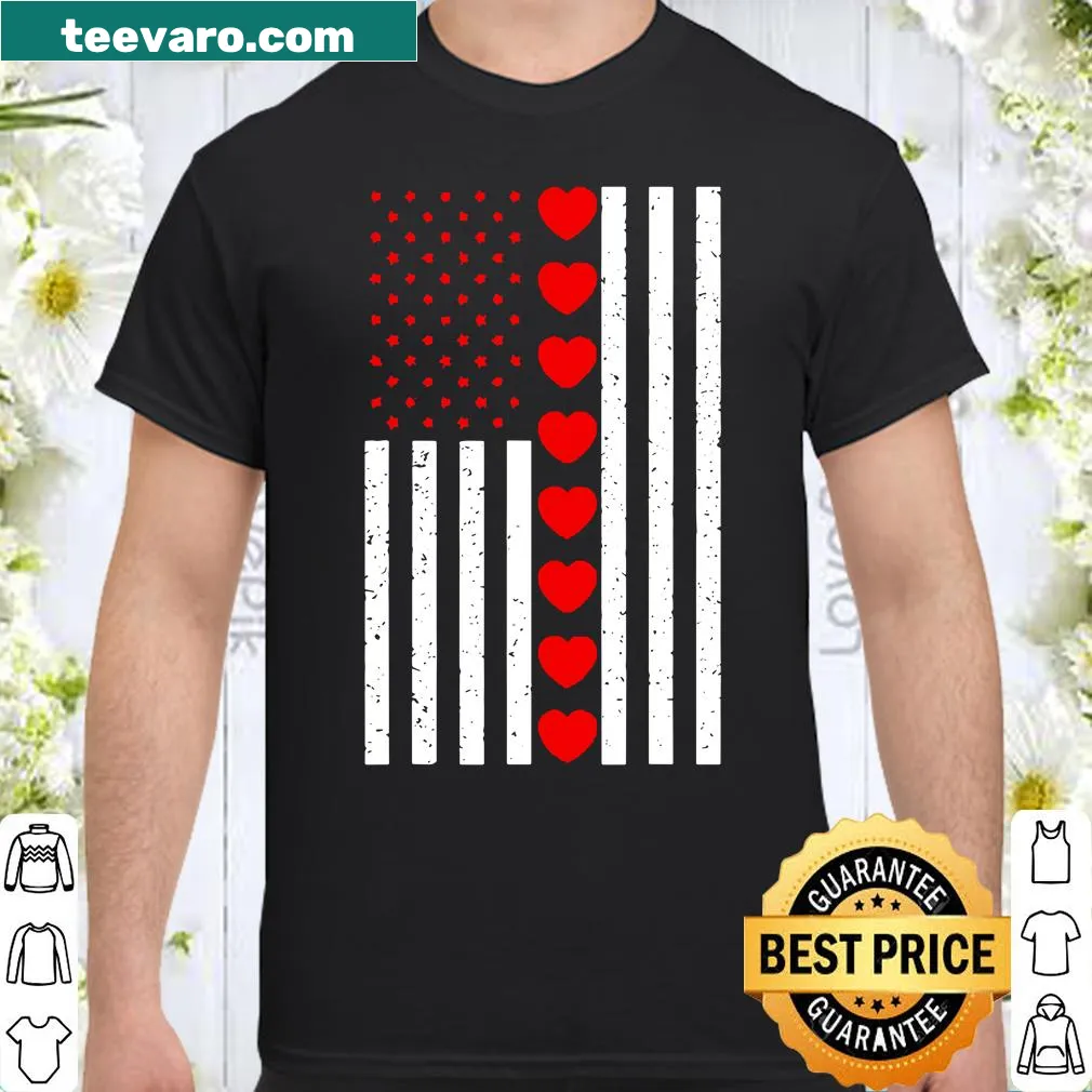 Kids' shirt with American flag hearts design for Valentine's Day