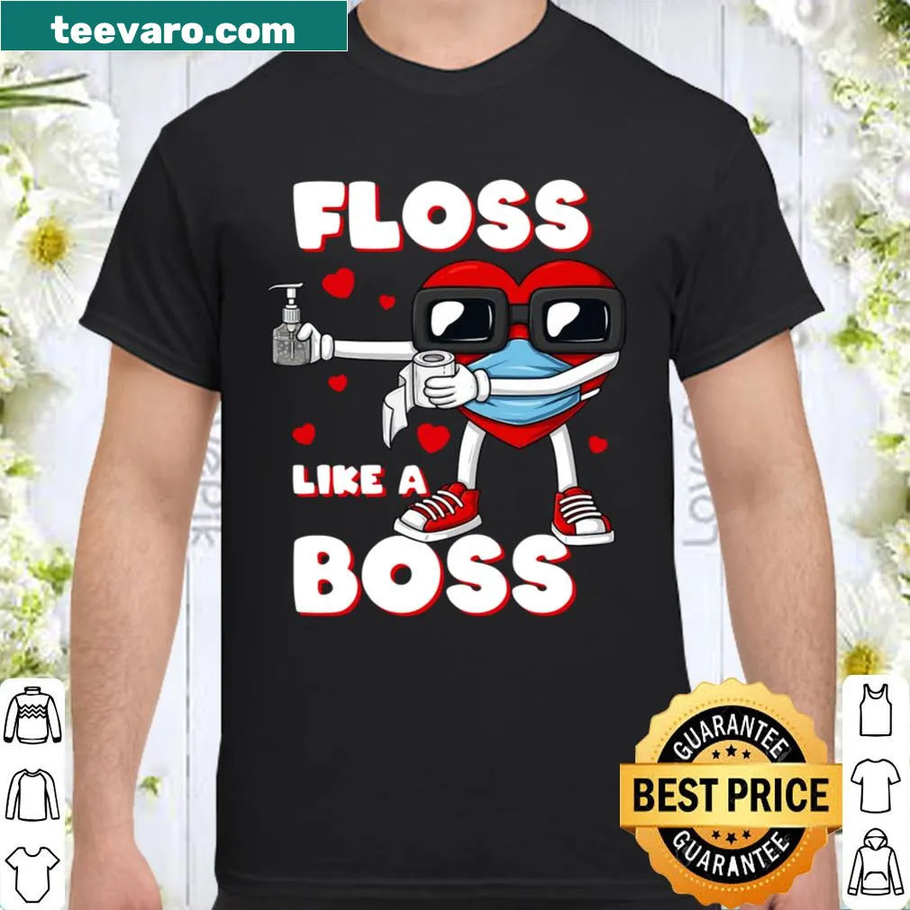 Kids Valentine's Day shirt with 'Floss Like A Boss' and heart graphic