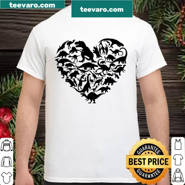 Dinosaur graphic t-shirt with heart elements for kids on Valentine's Day