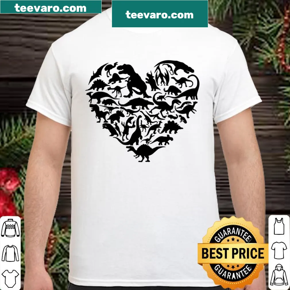 Dinosaur graphic t-shirt with heart elements for kids on Valentine's Day