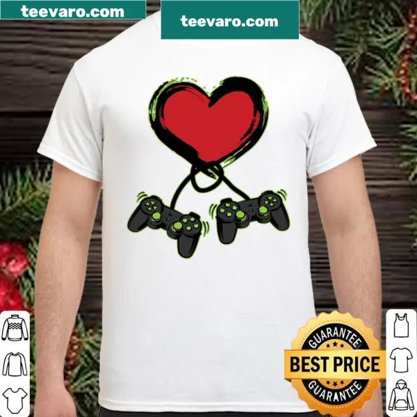 Cute heart-shaped video game controller on a kids shirt