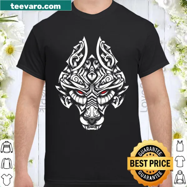 Fenrir wolf symbol from Norse mythology on a t-shirt.