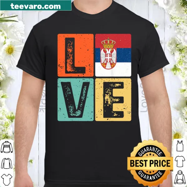 Vintage-style shirt with 'I Love Serbia' and the Serbian flag