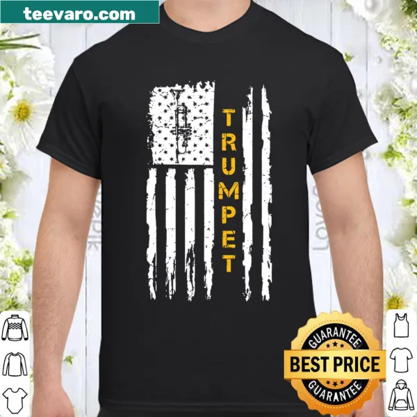 Vintage-style Trumpet Musician t-shirt with USA flag and trumpet silhouette