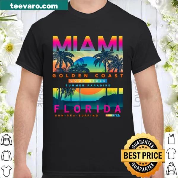 Miami-themed shirt with sunrise graphic