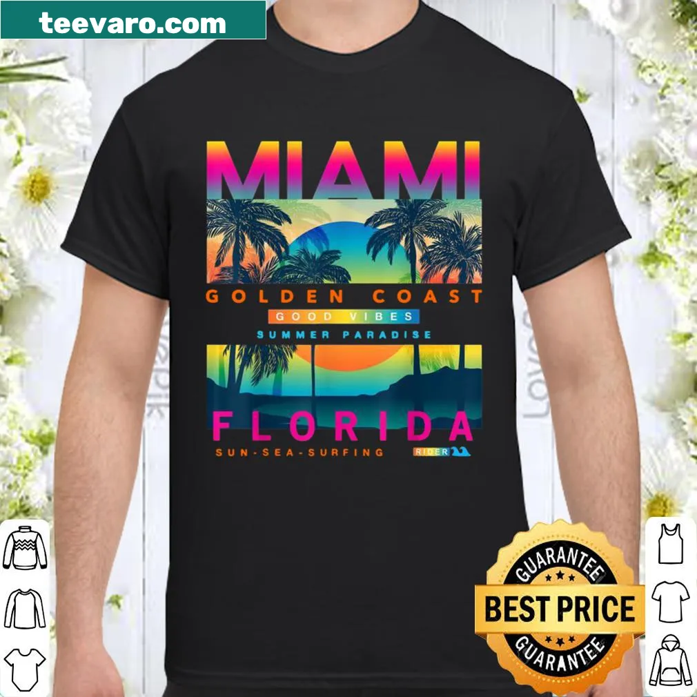 Miami-themed shirt with sunrise graphic
