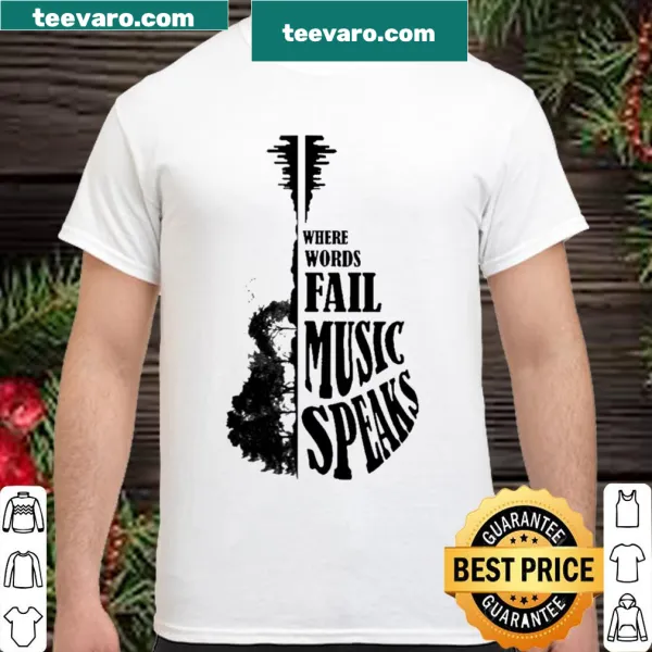 Inspirational shirt with text about music's power to convey emotions