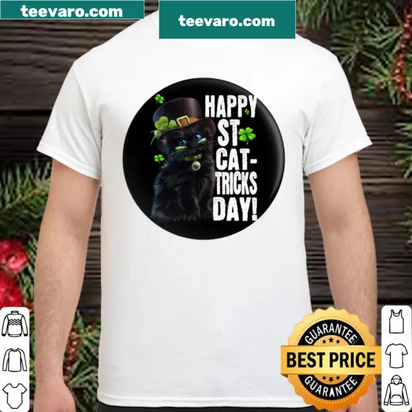 Cute black cat with leprechaun hat and shamrocks for St. Patrick's Day.
