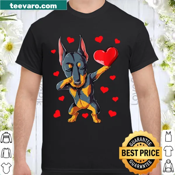 Shirt featuring a cute dabbing Doberman and hearts, perfect for Valentine's Day