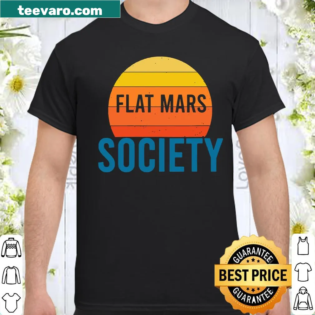 Graphic t-shirt with 'Flat Mars Society' text and design.