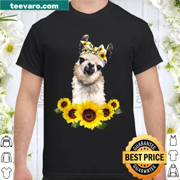 Cute shirt featuring a llama with a sunflower headband