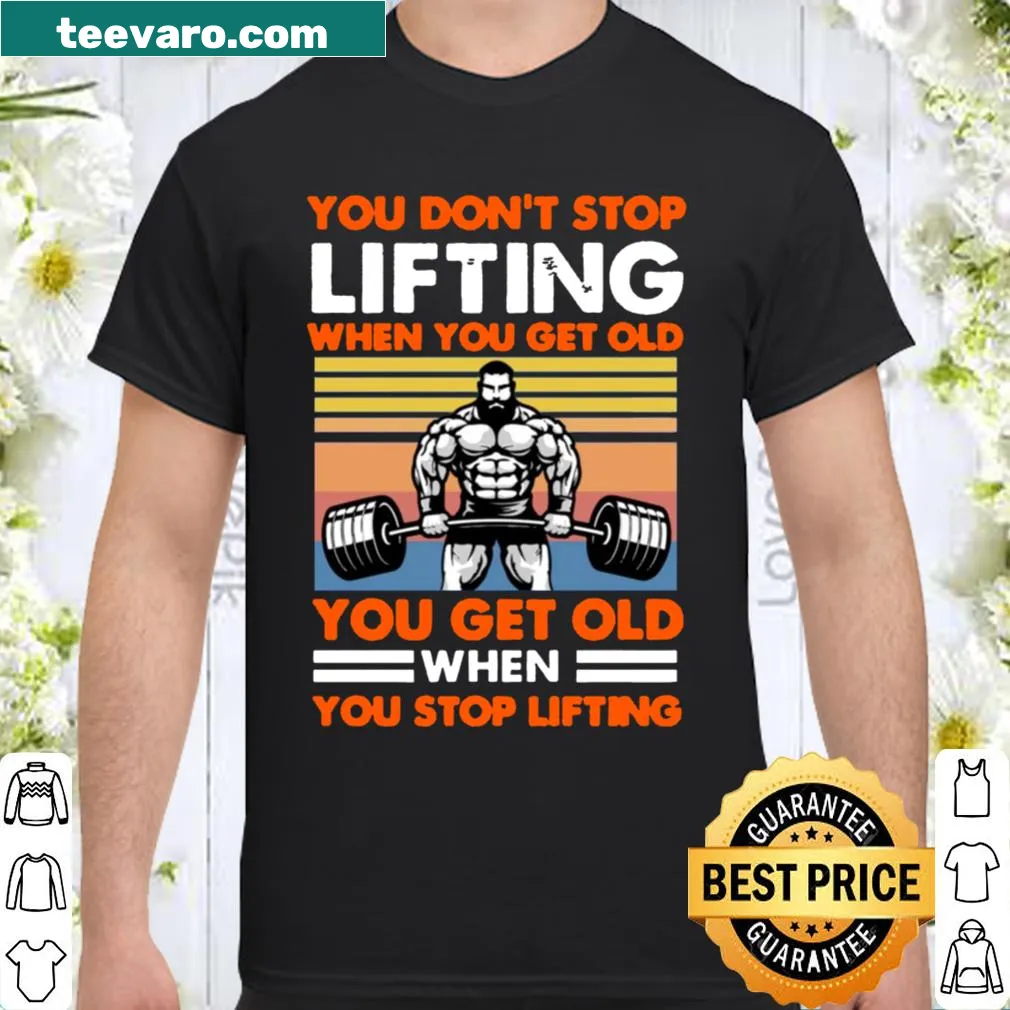 Inspirational fitness quote on a lifting-themed vintage shirt