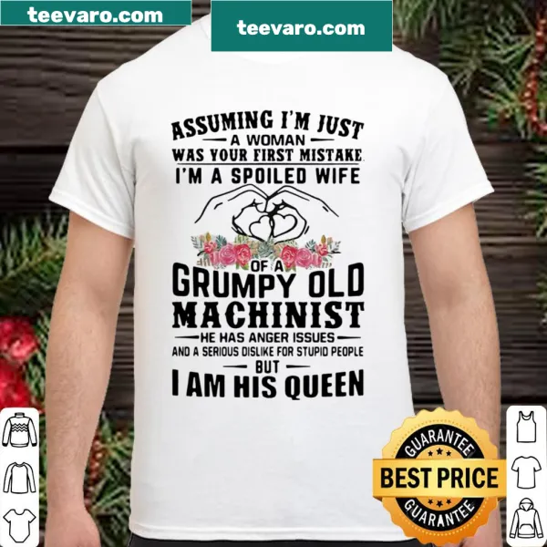 Humorous shirt graphic stating I'm a spoiled wife with heart flowers