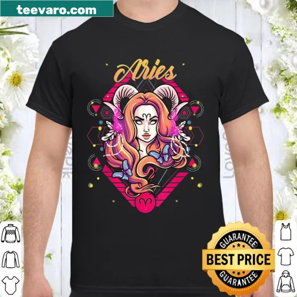 Astrology themed Aries Zodiac girl graphic shirt