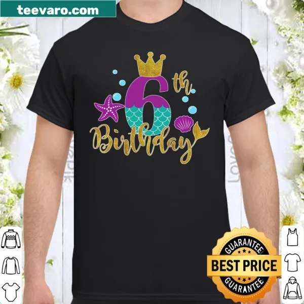 Cute 'Birthday Mermaid' shirt for 6-year-old girls featuring a whimsical design