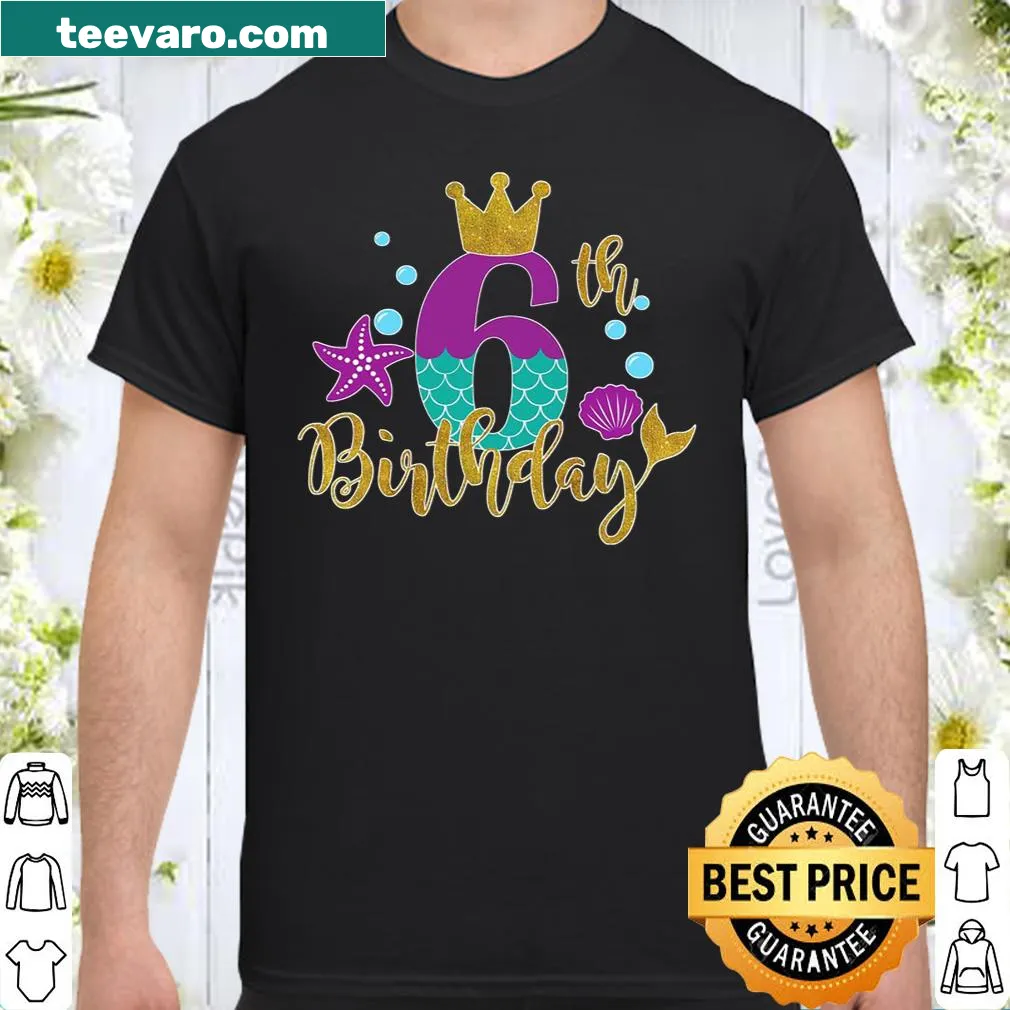 Cute 'Birthday Mermaid' shirt for 6-year-old girls featuring a whimsical design